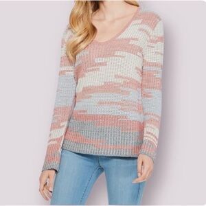 Nic+zoe Terracotta Sky Pullover V Neck Knit Sweater Size Small